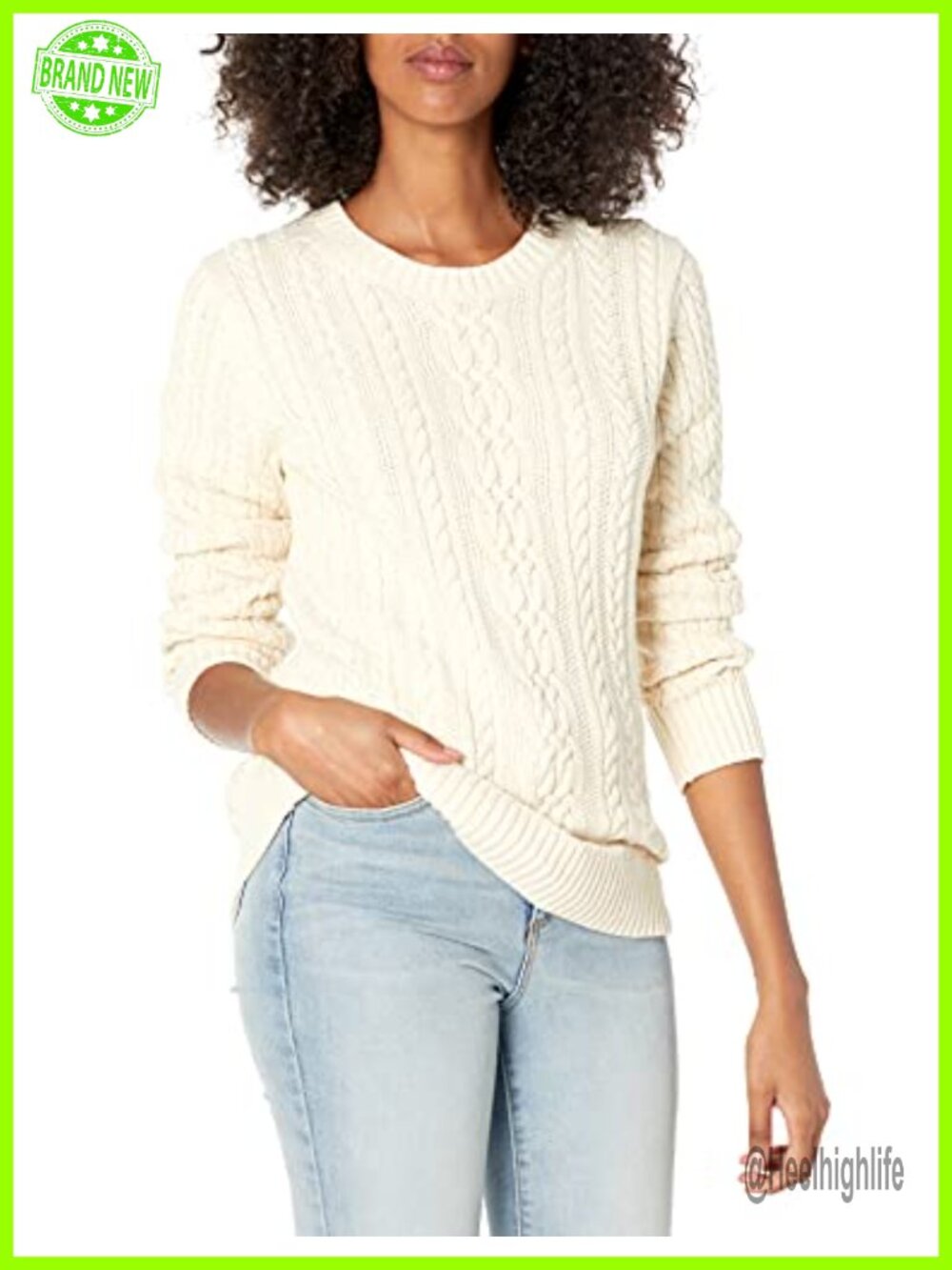 Soft Cotton Cable Knit Crewneck Pullover Sweater Regular Fit Long Sleeve
